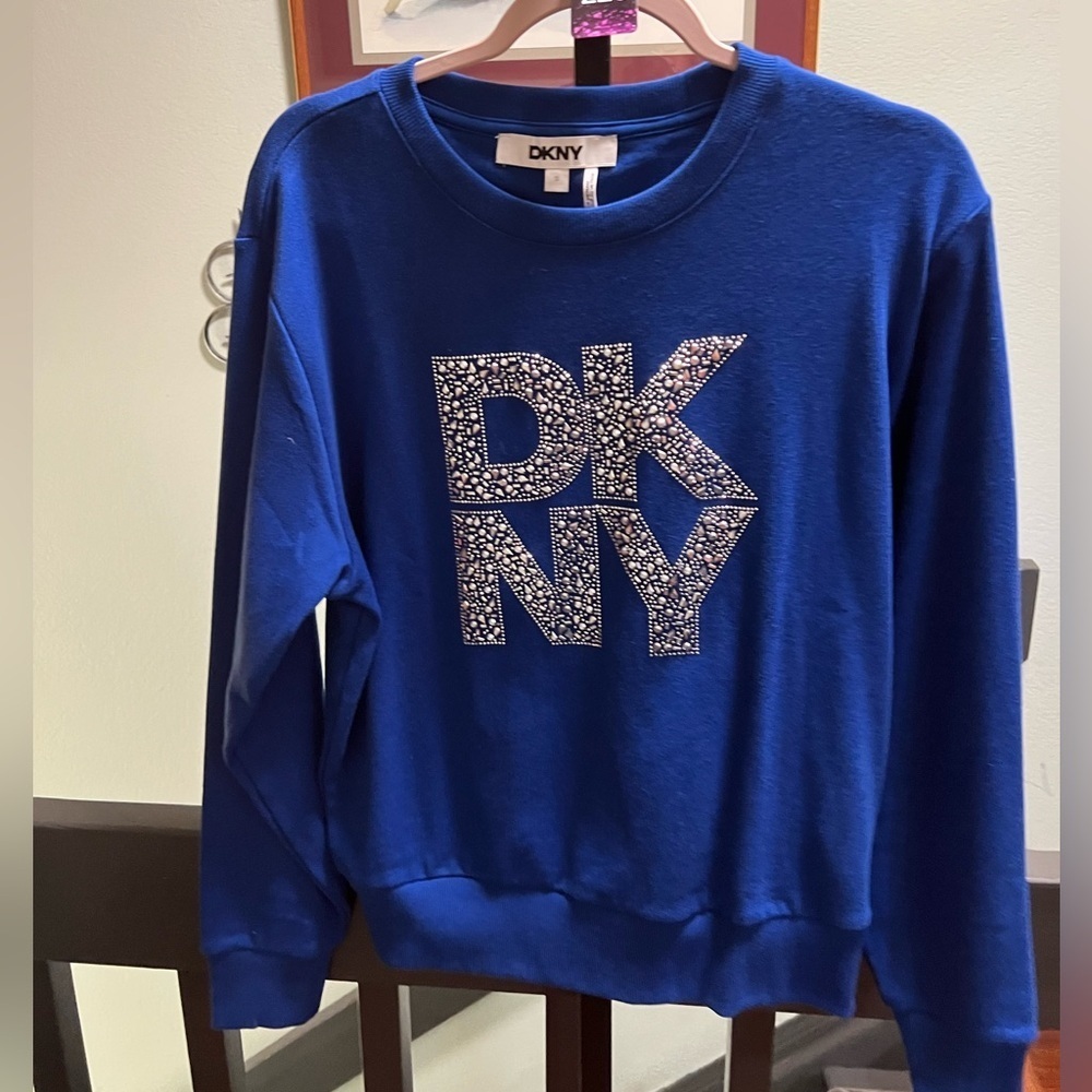 DKNY Royal Blue Top with Embellished Logo Size Small #225